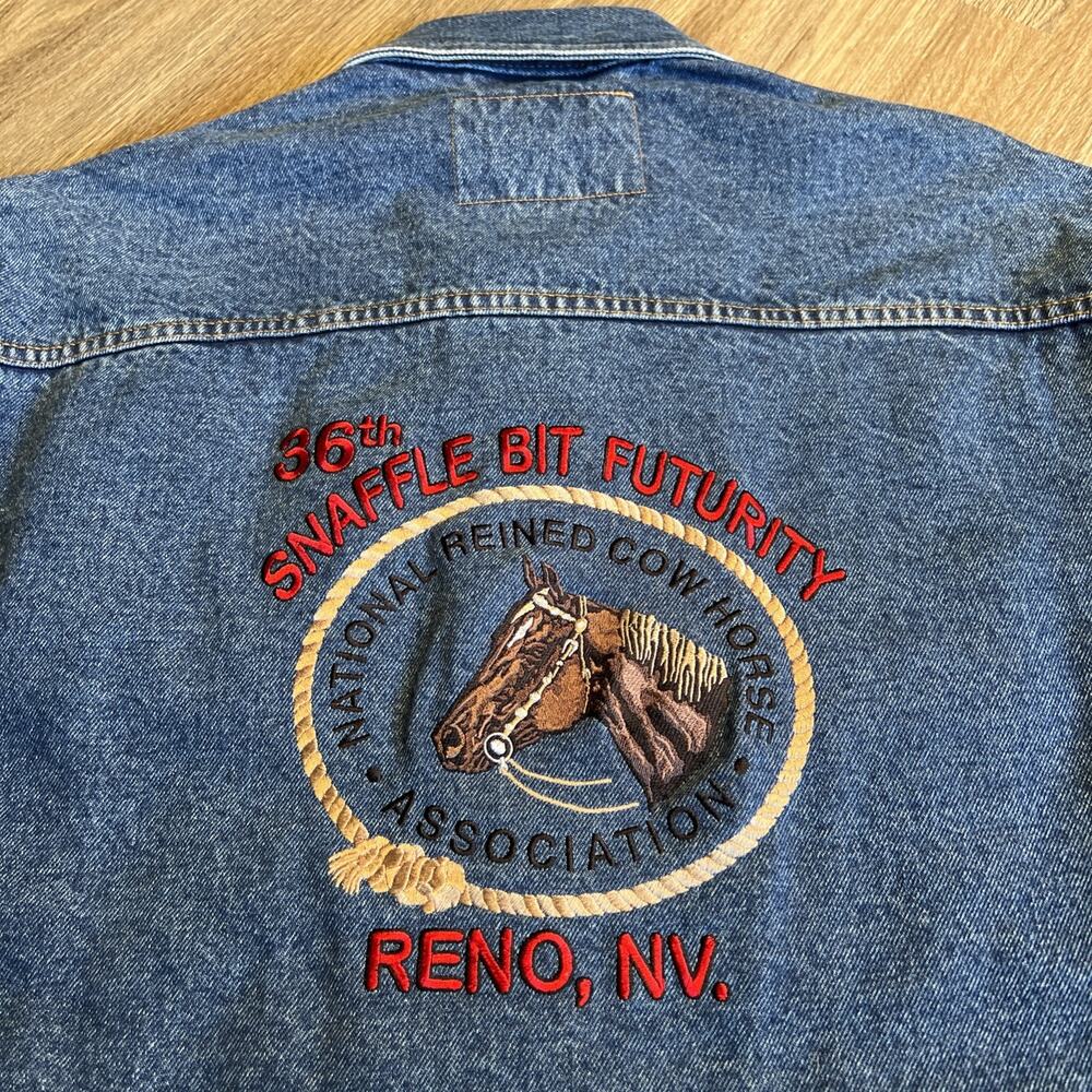 National Reined Cowhorse Denim Jacket Reno 36th Snaffle Bit Futurity Rodeo Coat - Picture 3 of 13